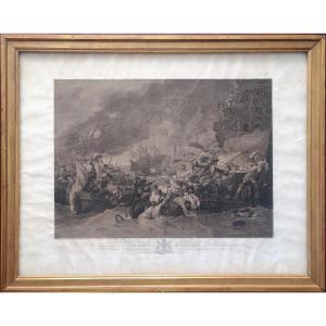 Late 18th Century Engraving The Battle At La Hogue After Benjamin West Engraved Woollett 1788