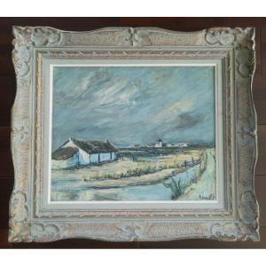 Roger Escudie 1920-1990 Winter Landscape In Noirmoutier Hst Montparnasse Frame 38 X 46 On View