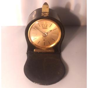 Jaeger Recital Guilloché Gold Alarm Clock With Its Leather Case - Very Good Condition - Works Perfectly