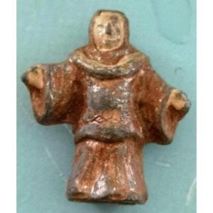 Polychrome Lead Religious Figurine – Monk With Open Arms, Europe, 18th Century