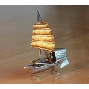 Japan, Meiji Era, Late 19th Century - Miniature Okimono Depicting A Junk