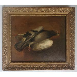 Still Life With Partridge – Oil On Antique Canvas – French School, In The Style Of Chardin – 35x28cm