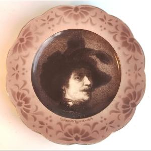 19th Century Flemish Art Plate, Hand-painted – Signed Rembrandt Portrait