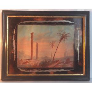 Late 19th-century Orientalist Gouache – Roman Ruins & Palm Trees – Paul Pascal Style