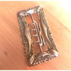 Chiseled And Gilded Bronze Belt Buckle, Empire Period, Decorated With Oak Leaves. 