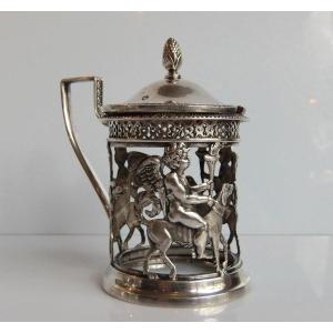 Empire Period Silver Mustard Pot - Eros Riding A Dog