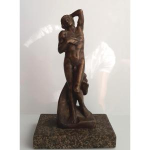 XIX Bronze Statuette The Slave To The Links After Michelangelo 13.5