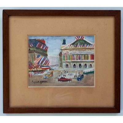 Lucien Genin. Gouache "the Opera The Day Of Victory" Debut XX ° 18 X 23.5 Cm