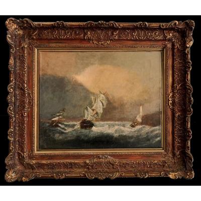 Dutch School Ships In The Storm Hst 40 X 50 End XIX