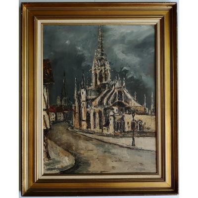 Robert Lp Lavoine 1916-1999 Ciel d'Orage In Rouen Large Oil 48 X 64