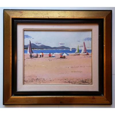 Antonio SADURNI (1927-2014) peintre pintor catalan "Playa de Cambrils" 32 X 40