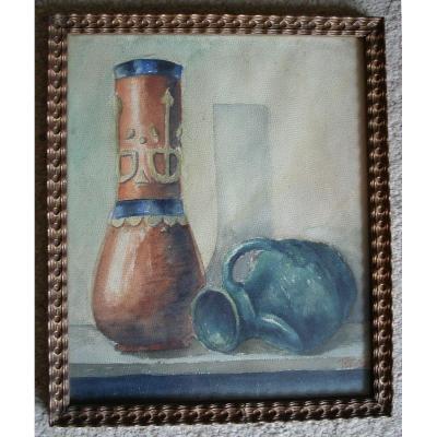 Watercolor - Still Life With Vases 1925 - Belgian School