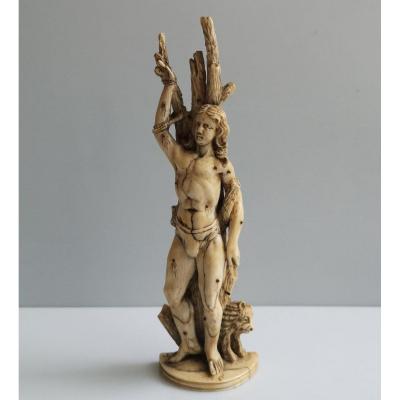 Saint Sebastian XVII ° Sculpture In Ivory Germany Ht 17 Cm Signed At