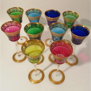 10 Roemers Rhine Wine Glass In St Saint Louis Thistle Gold Crystal Signed