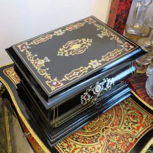 Black Liqueur Cellar Tantalus Box With Boulle Marquetry, Napoleon III Period