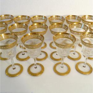 1 Wine Glass 15.2cm In Saint Louis Thistle Gold Crystal Signed