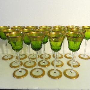 1 Roemer Alsace Wine Glass Chartreuse Color In Saint Louis Thistle Gold Crystal Signed
