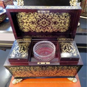 Tea Caddy In Boulle Marquetry Inlay Brass Napoléon III Period Perfect Condition