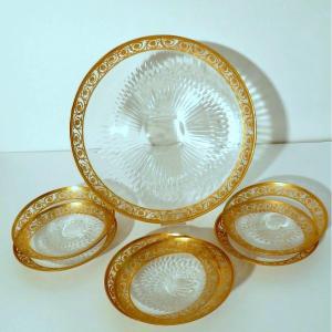  Cake Set Dish Little Plate Thistle Gold Model  Signed St Louis Crystal