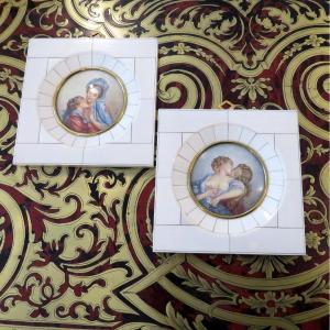 Pair Of Erotic Miniatures Painting With Ivory Frame From The Napoleon III Period