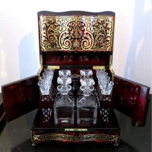 Napoleon III Period Boulle Marquetry Liquor Cellar Tantalus Complet Crystal  19th Period