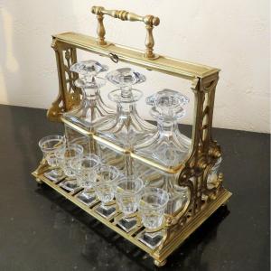 Complete Crystal Liqueur Set Or Cellar Tantalus Holder Bronze Napoleon III Period 19th