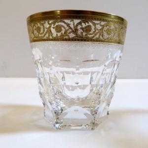Rock St Saint Louis Thistle Gold Crystal Signed Whiskey Glass