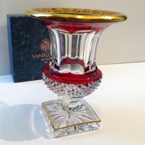 Versaille Red St Louis Thistle Gold Crystal Vase With Box