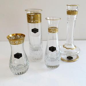 For 1 Saint St Louis Thistle Gold Crystal Soliflore Signed Perfect Condition