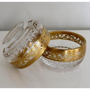 Pair Of Saint St Louis Thistle Gold Crystal Salt And Pepper Shakers Signed In Perfect Condition