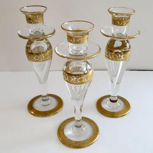 1 Saint St Louis Thistle Gold Crystal Candle Holder Signed Perfect Condition 22.5cm