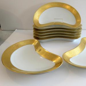 1 Crescent Salad Plate In Porcelaine Of Limoges Thistle Gold Haviland