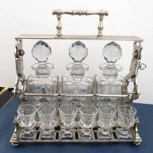 Stamped Baccarat Tantalus Set Crystal Sylver Bronze Napoleon III Period 19th  