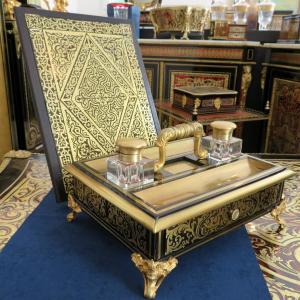 Desk Set Document Holder And Inkwell In Boulle Marquetry Napoleon III Period 19th