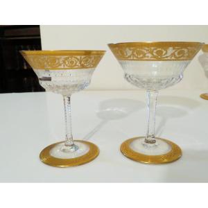 6 Large Saint Louis Thistle Gold Signed Crystal Champagne Glasses