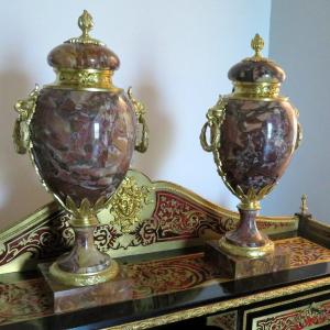 Pair Of Marble And Bronze Fire Pots, Napoleon III Period