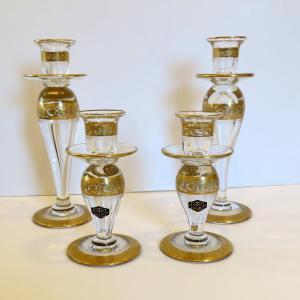 1 Small Candle Holder Saint Louis Thistle Gold Crystal  Signed