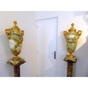  Large Pair Of Pots In Marble Napoleon III Perio 77 Cm