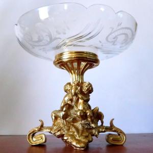 Center Of Table In Gilded Bronze And Decorated Crystal XIXéme