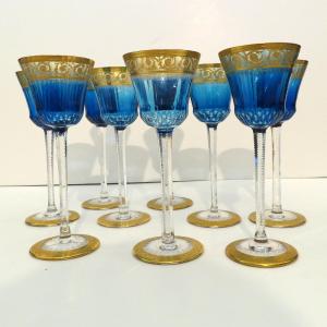 1 Light Blue Roemer St Louis Thistle Gold Crystal Rhine Wine Glass