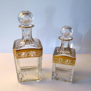  Large Square Bottle Decanter Whisky Of Saint Louis , Thistle Gold Crystal, Signed