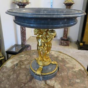 Centerpiece In Gilt Bronze And Blue Turquin Marble. Height 35cm