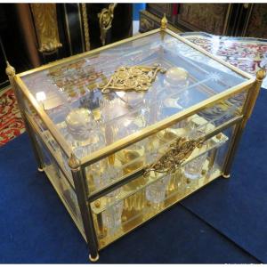 Tantalus Box In Bronze And Crystal Liquor Cabinet Complete , Circa 1900
