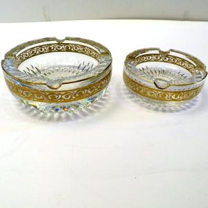 Large Or Regular Ashtray In  Saint Louis Crystal , Thistle Gold Model, Stamped