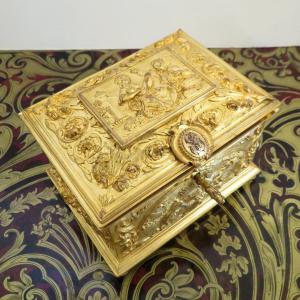 Box In Golden Bronze Marquetry 19th Boulle