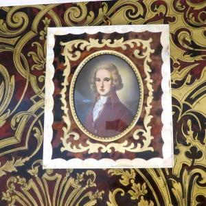  Painting With Frame In Boulle Marquetry And Pearl Napoleon III Period 19th