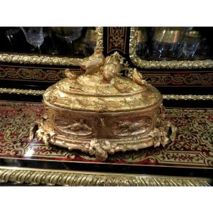 Jewelry Box With Birds Stamped Leblanc In Gold Bronze 19th Century