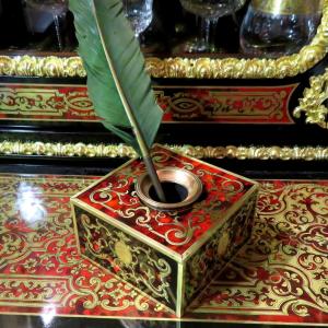 Inkwell Brass Marquetry Boulle Napoleon III Period 19th Century