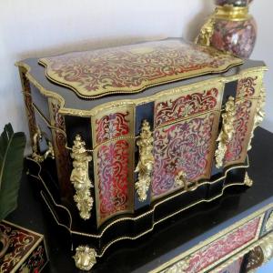 Large  Liquor Cabinet Tantalus Box In Boulle Marquetry  Napoleon III Period With 18 Glasses!!