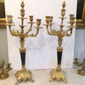 Pair Of Candelabra Golden Bronze And Black Boulle Marquetry In Napoléon III Period 19th